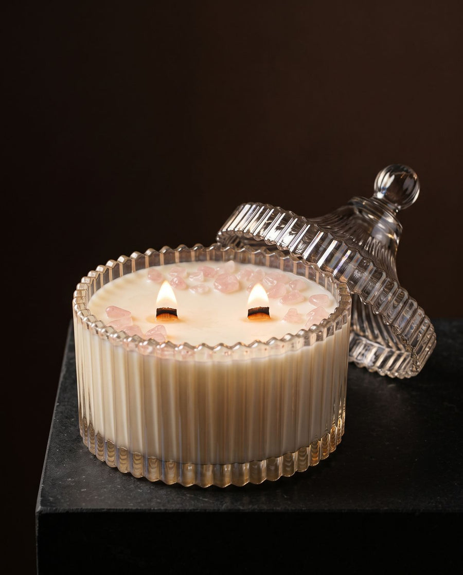Love
candle by Lili & Koi, Rose & Vanilla
, lit on dark stone