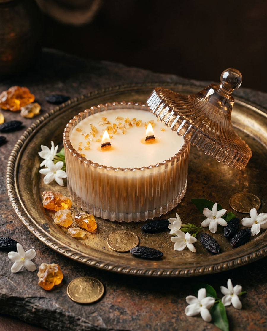 Prosperity
candle by Lili & Koi, styled with its scent notes