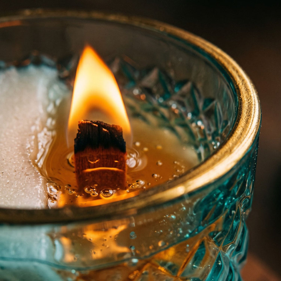 Close-up of the Ocean Breeze
candle's flame and melting wax