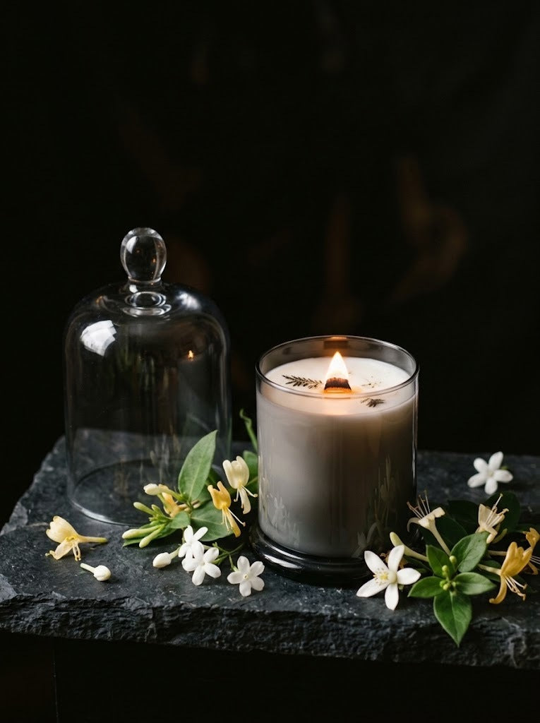 Boudoir
 candle by Lili & Koi, styled with its scent notes