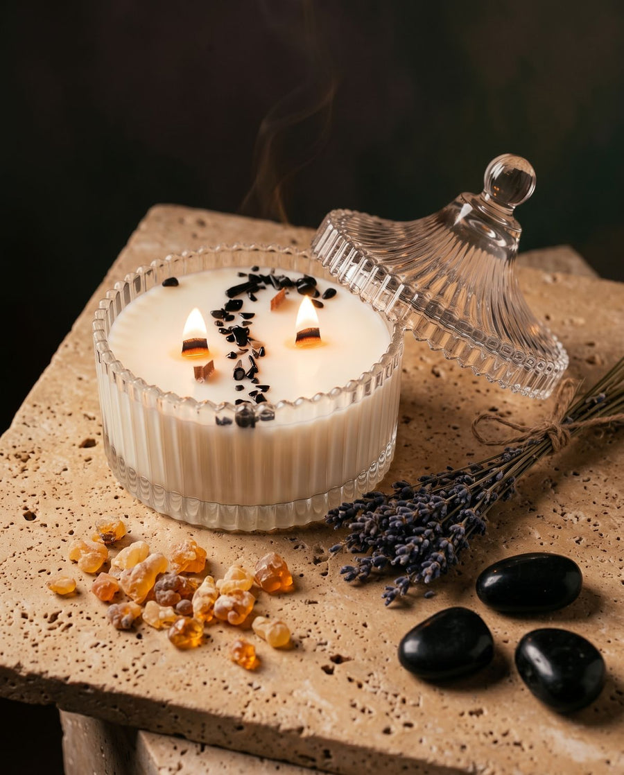 Healing
 candle by Lili & Koi, styled with its scent notes