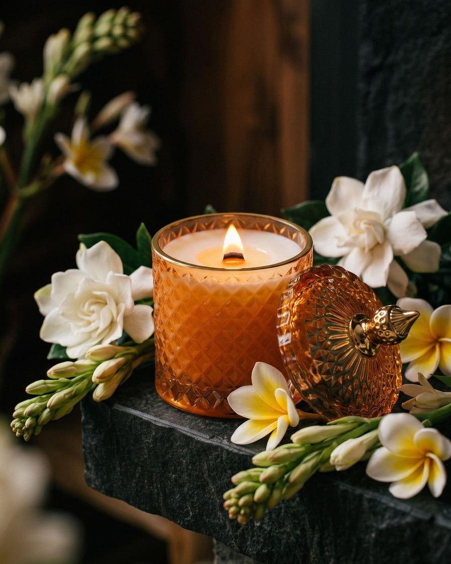 Tropical Bouquet
 candle by Lili & Koi, styled with its scent notes