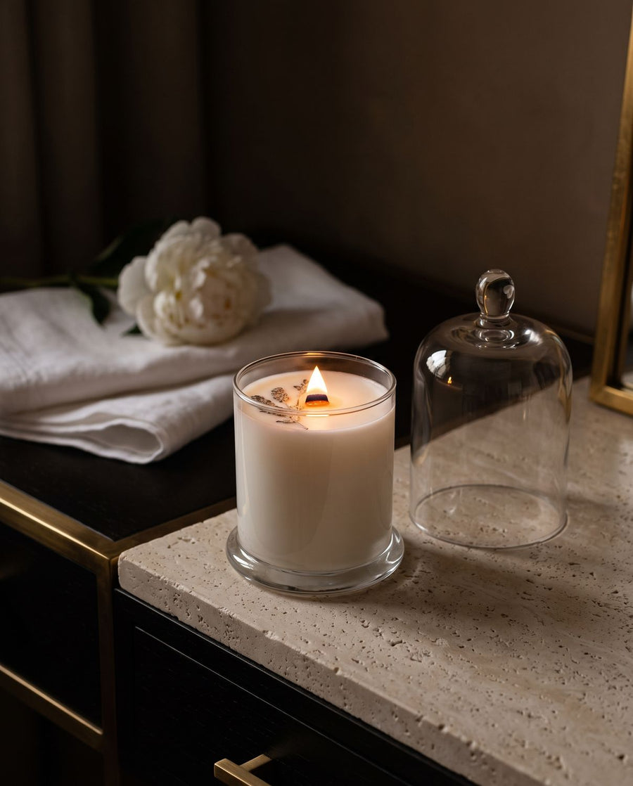 Powder Room
 candle by Lili & Koi, styled with its scent notes
